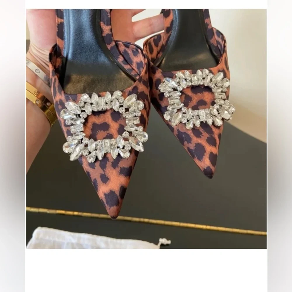 NWT ZARA leopard EMBELLISHED HEELED SLINGBACK SHOES - Picture 6 of 8